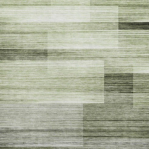 8' X 10' Green And Ivory Striped Washable Area Rug With UV Protection