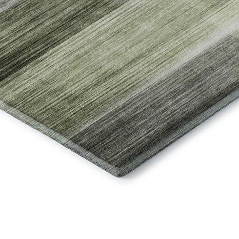 8' X 10' Green And Ivory Striped Washable Area Rug With UV Protection
