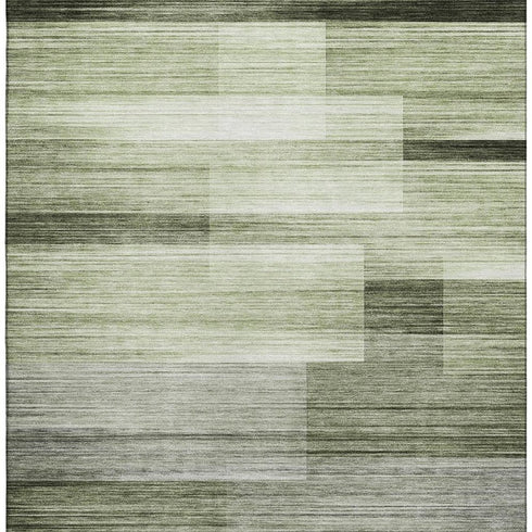 8' X 10' Green And Ivory Striped Washable Area Rug With UV Protection