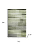 8' X 10' Green And Ivory Striped Washable Area Rug With UV Protection
