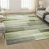 8' X 10' Green And Ivory Striped Washable Area Rug With UV Protection