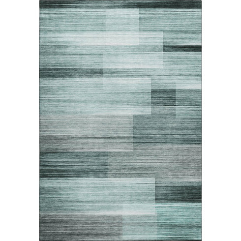 8' X 10' Teal And Ivory Striped Washable Area Rug With UV Protection
