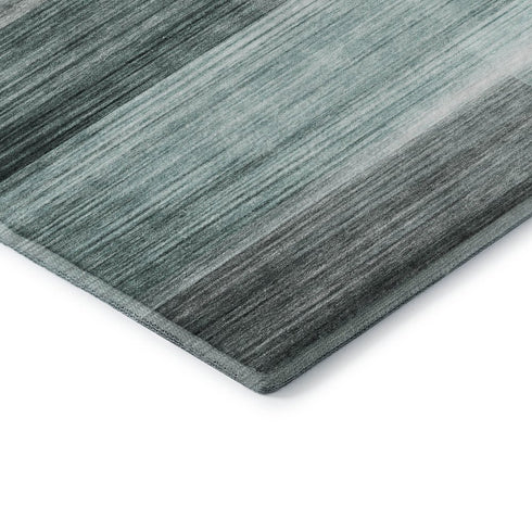 8' X 10' Teal And Ivory Striped Washable Area Rug With UV Protection
