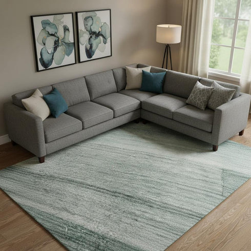 8' X 10' Teal And Ivory Striped Washable Area Rug With UV Protection