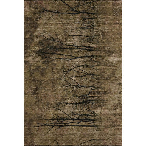 5' X 8' Brown And Charcoal Floral Washable Area Rug With UV Protection