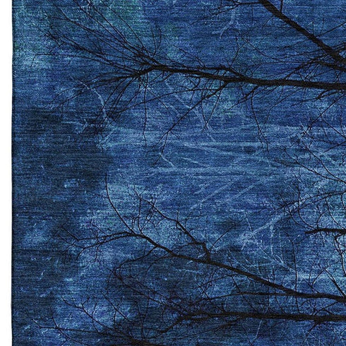 5' X 8' Blue And Charcoal Floral Washable Area Rug With UV Protection