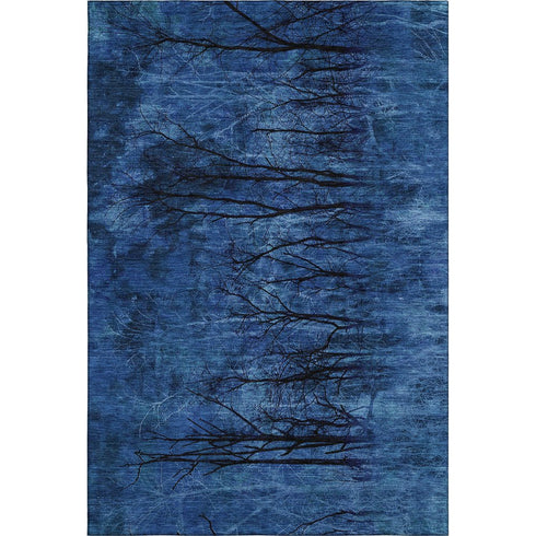 8' X 10' Blue And Charcoal Floral Washable Area Rug With UV Protection