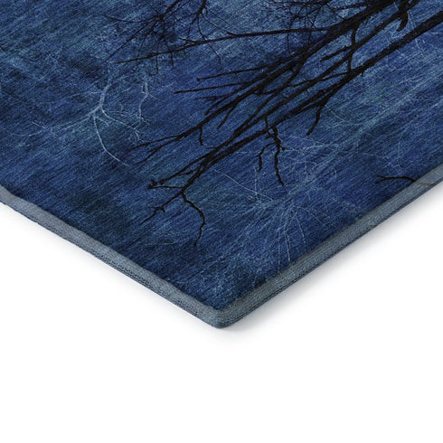 8' X 10' Blue And Charcoal Floral Washable Area Rug With UV Protection