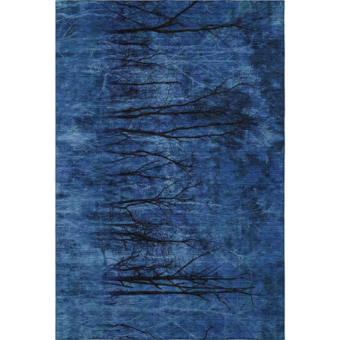 8' X 10' Blue And Charcoal Floral Washable Area Rug With UV Protection