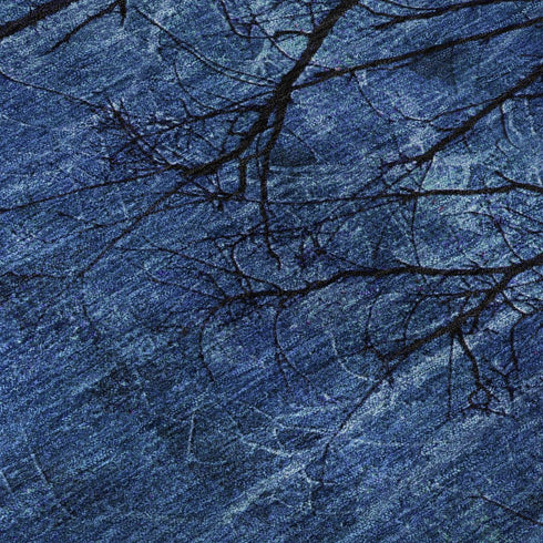 8' X 10' Blue And Charcoal Floral Washable Area Rug With UV Protection