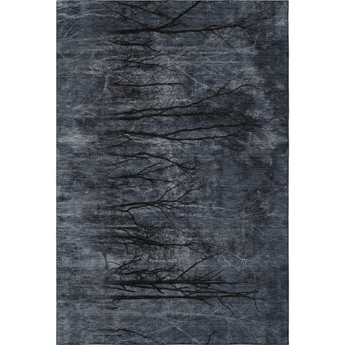 5' X 8' Charcoal And Gray Floral Washable Area Rug With UV Protection