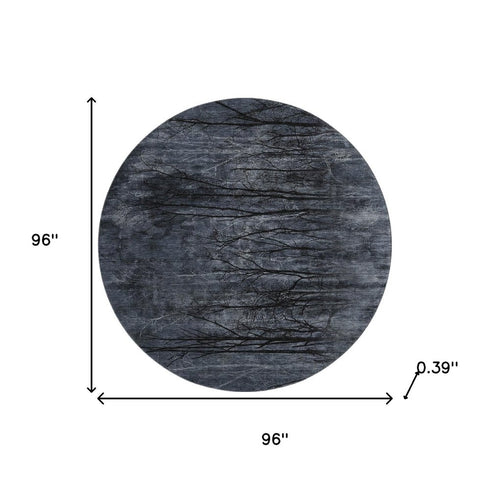 8' Charcoal And Gray Floral Washable Round Rug With UV Protection
