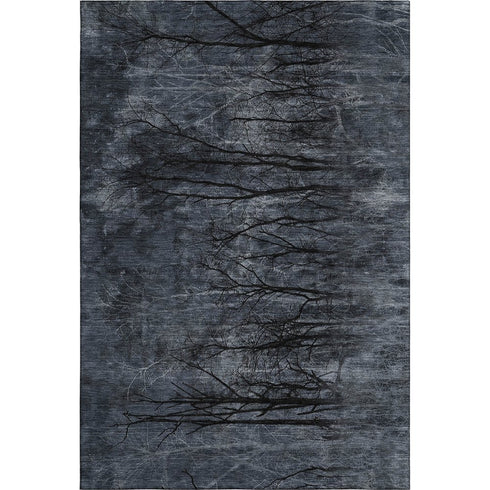 8' X 10' Charcoal And Gray Floral Washable Area Rug With UV Protection