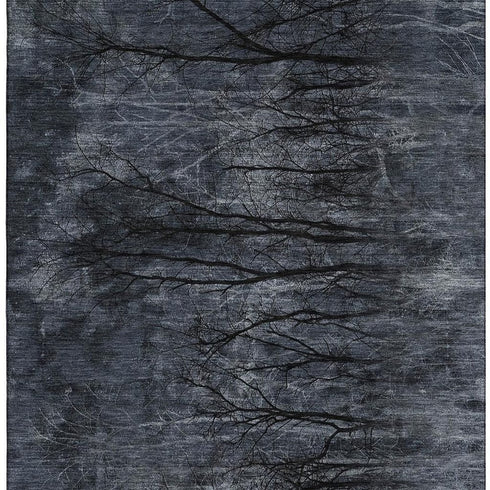8' X 10' Charcoal And Gray Floral Washable Area Rug With UV Protection