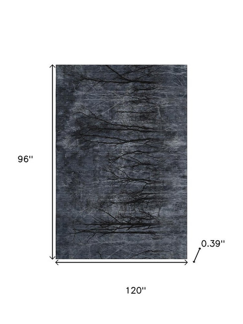 8' X 10' Charcoal And Gray Floral Washable Area Rug With UV Protection