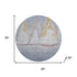 8' Blue And Gold Nautical Washable Round Rug With UV Protection