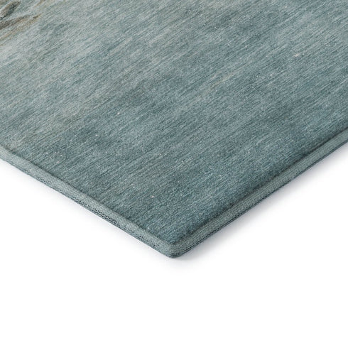 8' X 10' Teal And Gold Nautical Washable Area Rug With UV Protection