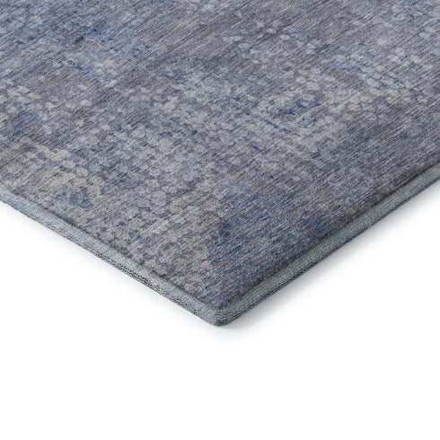 5' X 8' Blue And Ivory Abstract Washable Area Rug With UV Protection