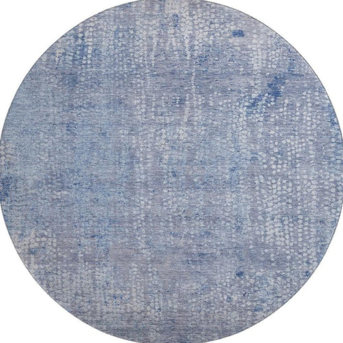 8' Blue And Ivory Abstract Washable Round Rug With UV Protection