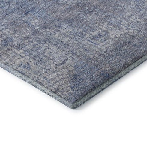 8' Blue And Ivory Abstract Washable Round Rug With UV Protection