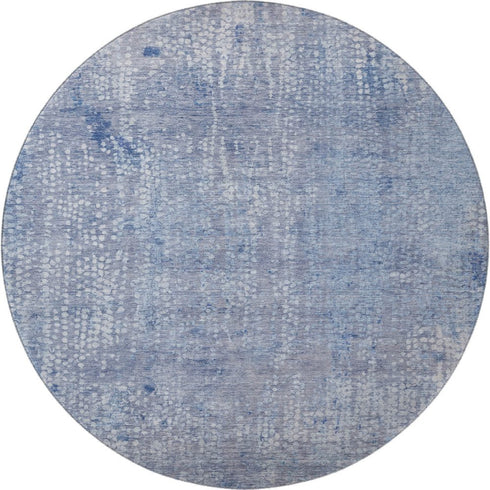 8' Blue And Ivory Abstract Washable Round Rug With UV Protection