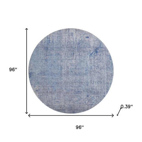 8' Blue And Ivory Abstract Washable Round Rug With UV Protection