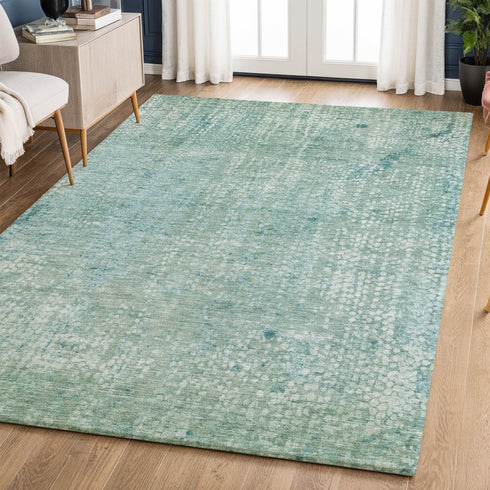8' X 10' Teal And Ivory Abstract Washable Area Rug With UV Protection