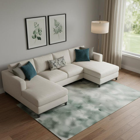 8' X 10' Teal And Ivory Abstract Washable Area Rug With UV Protection