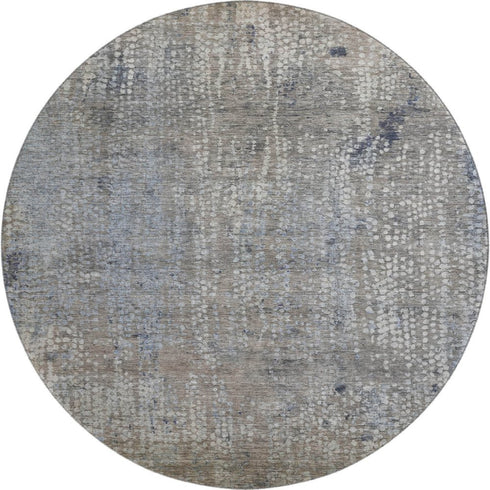 8' Taupe And Khaki Abstract Washable Round Rug With UV Protection