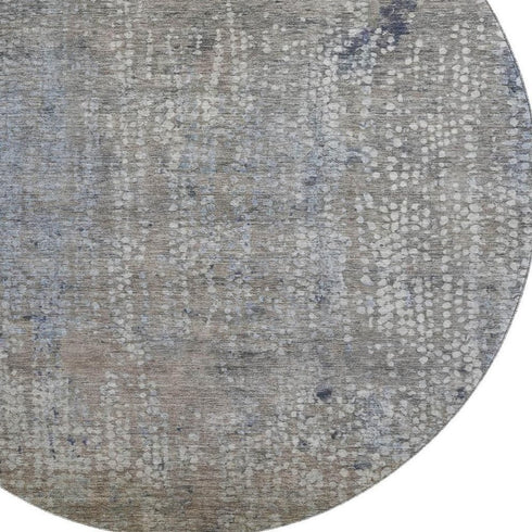 8' Taupe And Khaki Abstract Washable Round Rug With UV Protection