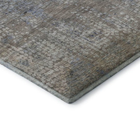 8' Taupe And Khaki Abstract Washable Round Rug With UV Protection