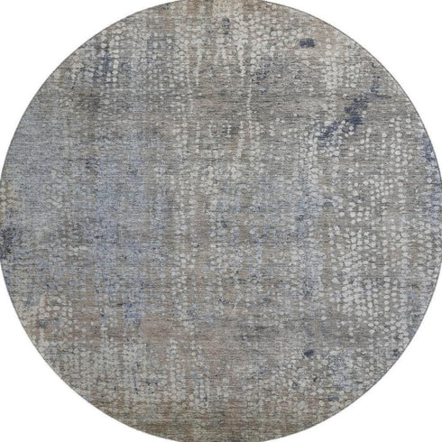 8' Taupe And Khaki Abstract Washable Round Rug With UV Protection