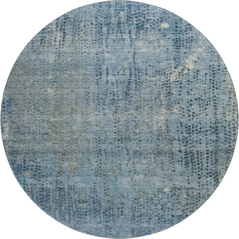 8' Blue And Gray Abstract Washable Round Rug With UV Protection