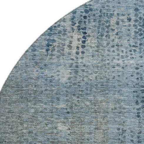 8' Blue And Gray Abstract Washable Round Rug With UV Protection