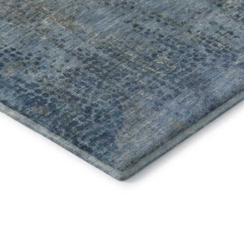 8' Blue And Gray Abstract Washable Round Rug With UV Protection