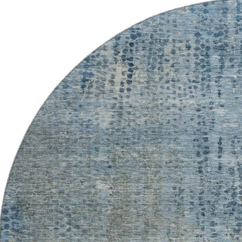 8' Blue And Gray Abstract Washable Round Rug With UV Protection