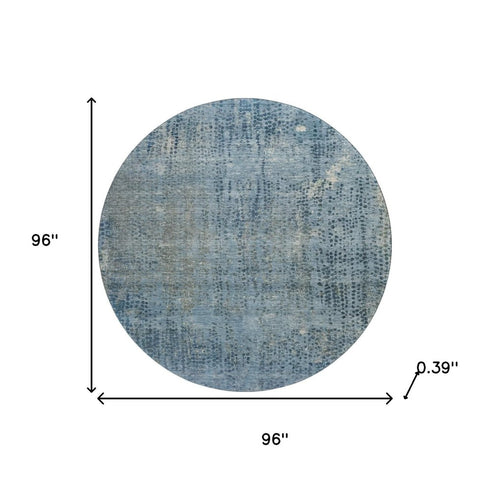 8' Blue And Gray Abstract Washable Round Rug With UV Protection