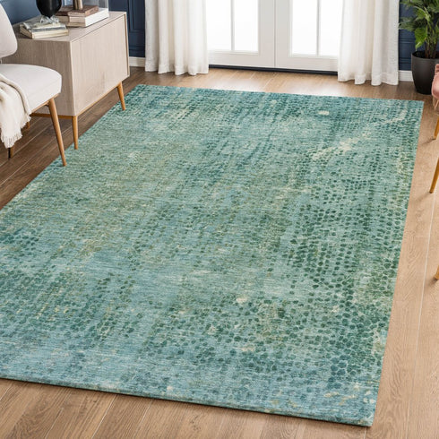 8' X 10' Teal And Blue Abstract Washable Area Rug With UV Protection