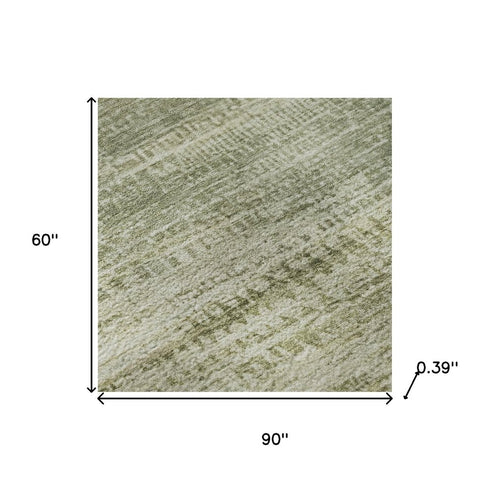 5' X 8' Sage And Beige Abstract Washable Area Rug With UV Protection