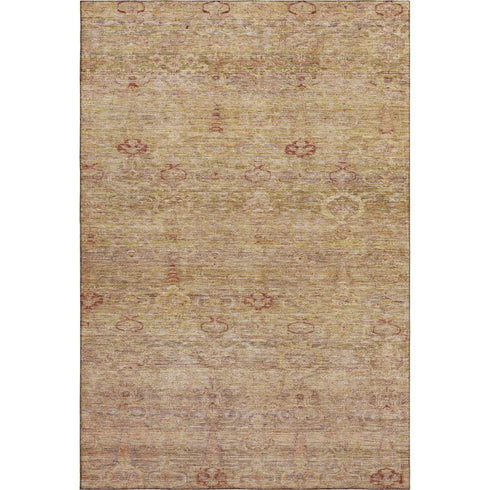 5' X 8' Coral And Taupe Abstract Washable Area Rug With UV Protection
