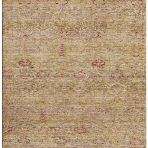 5' X 8' Coral And Taupe Abstract Washable Area Rug With UV Protection
