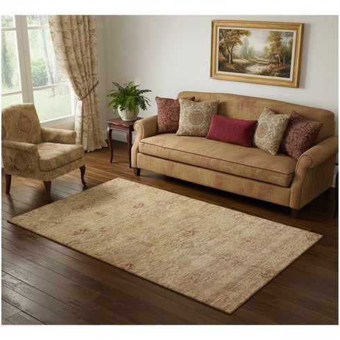 5' X 8' Coral And Taupe Abstract Washable Area Rug With UV Protection
