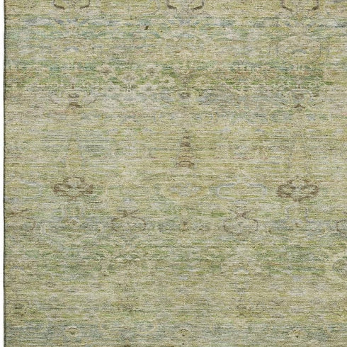 5' X 8' Green And Beige Abstract Washable Area Rug With UV Protection