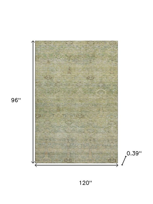 8' X 10' Green And Beige Abstract Washable Area Rug With UV Protection