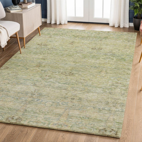 8' X 10' Green And Beige Abstract Washable Area Rug With UV Protection