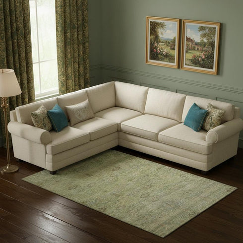 8' X 10' Green And Beige Abstract Washable Area Rug With UV Protection
