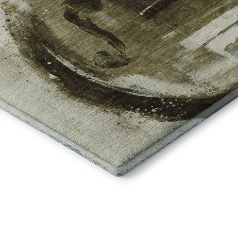 5' X 8' Brown And Charcoal Abstract Washable Area Rug With UV Protection