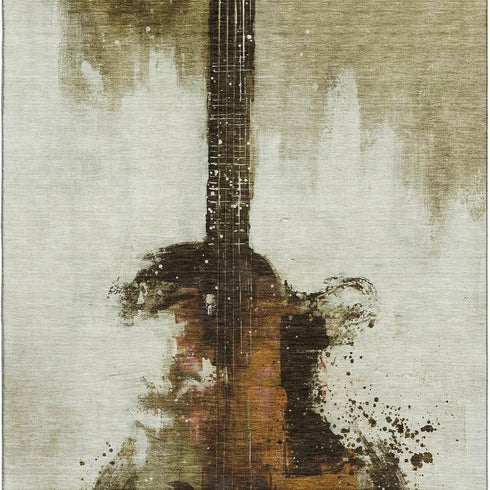 5' X 8' Brown And Charcoal Abstract Washable Area Rug With UV Protection