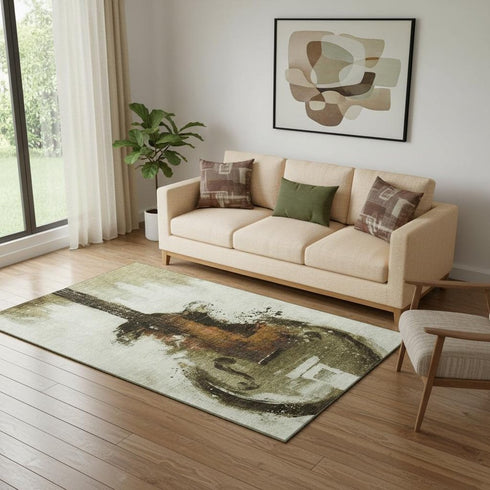 5' X 8' Brown And Charcoal Abstract Washable Area Rug With UV Protection
