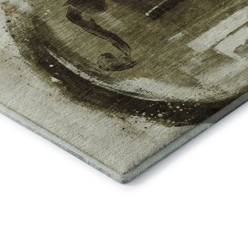 8' X 10' Brown And Charcoal Abstract Washable Area Rug With UV Protection